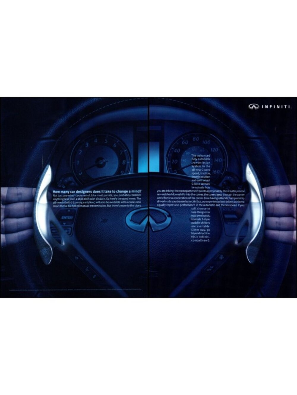 2007 Infiniti G Steering Wheel Shift Paddles 2 Page Vintage Print Ad Wall Art